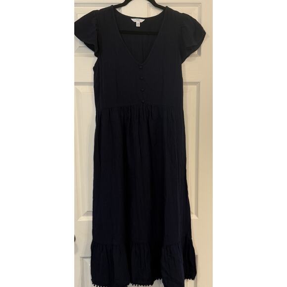 Time and Tru NWT Dress Sz MED Dark Navy Bauble Hem 100% Cotton Double Cloth - Picture 1 of 14